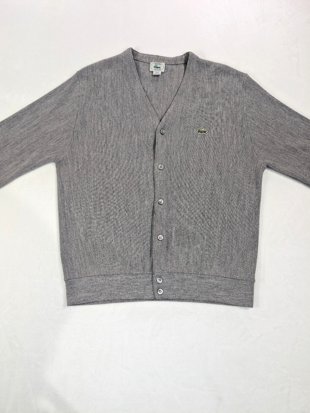 Vtg 80s IZOD Lacoste Gray Cardigan Sweater | Made in USA | Large - Picture 5 of 9